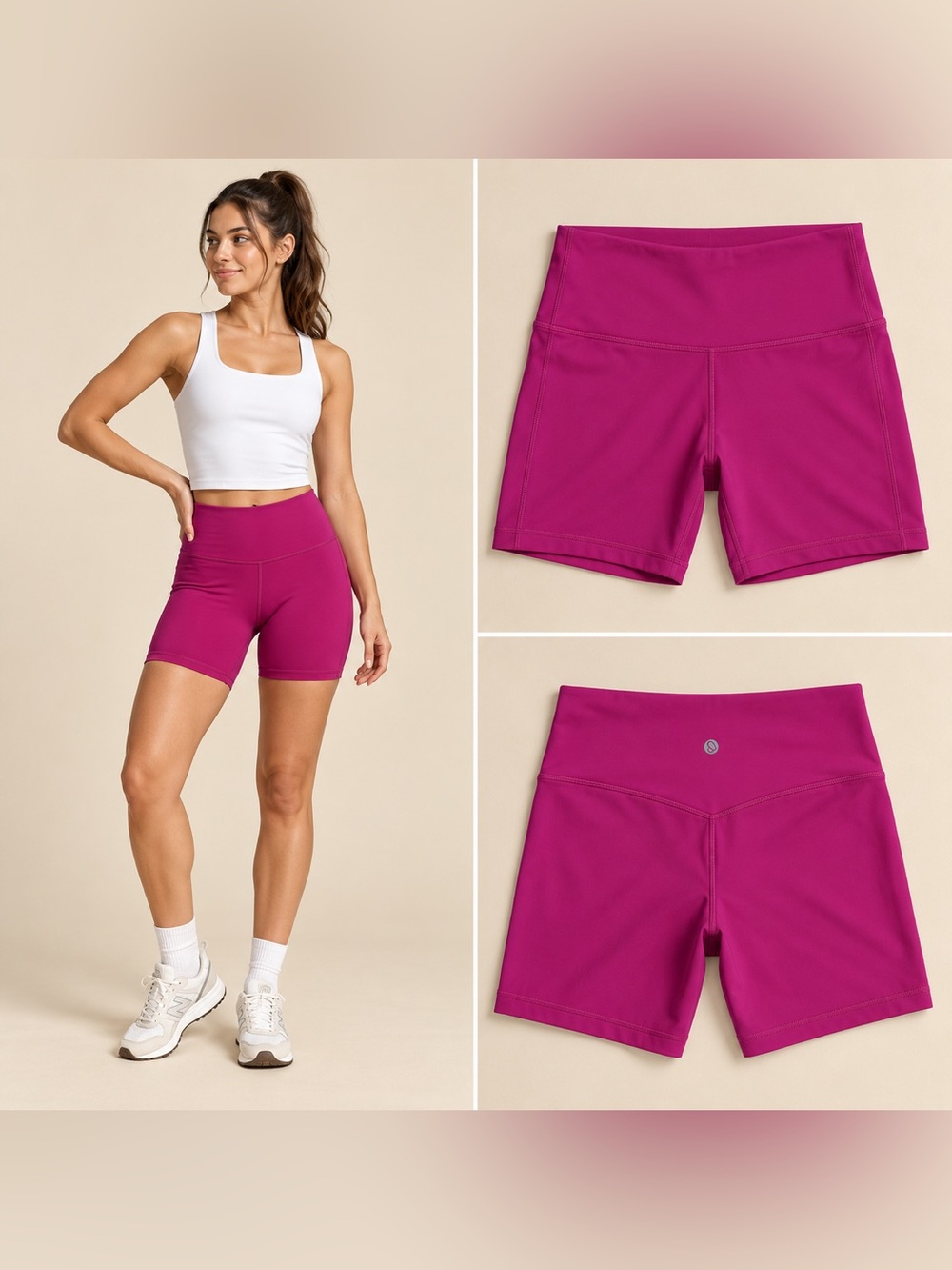 NWT CRZ YOGA Naked Feeling High Rise 6” Biker Shorts Hibiscus Purple XS